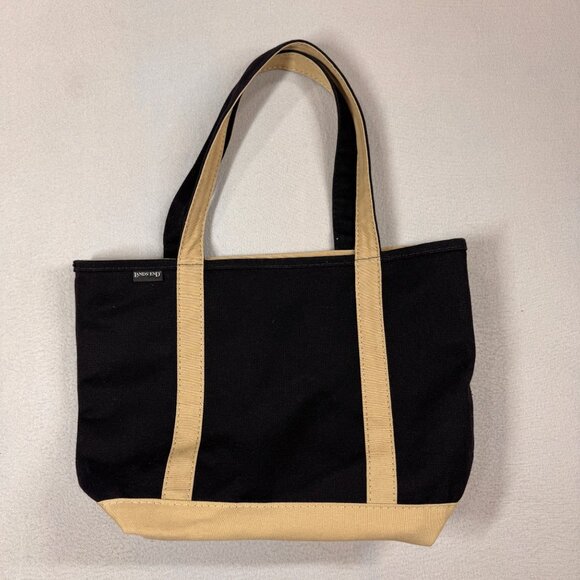 Vintage Lands End Tote Bag Black Canvas Boat Beach Blank Name Tag Key Clip - Picture 1 of 7